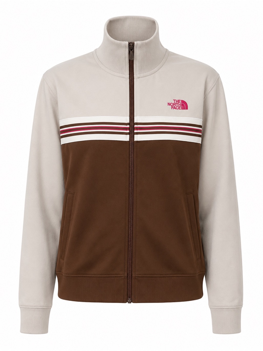 The North Face Beige and Brown Striped Bomber Jacket